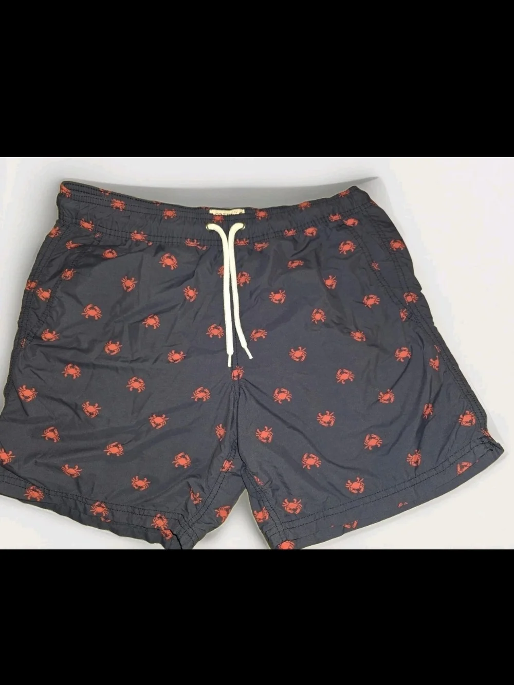 J. Crew Navy Swim Trunks with Red Crab Motif